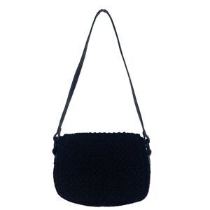 Lix Claiborne Crochet-Knit Black Bag with Leather Straps